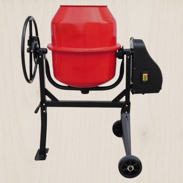Betonkeverő, Strend Pro CMX16, piros/fekete, 550 W, 160 l, 230 V/50 Hz, porszórt acél váz és dob, 2 kerék, billenőmechanika