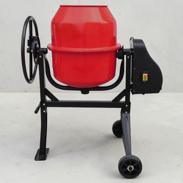 Betonkeverő, Strend Pro CMX16, piros/fekete, 550 W, 160 l, 230 V/50 Hz, porszórt acél váz és dob, 2 kerék, billenőmechanika