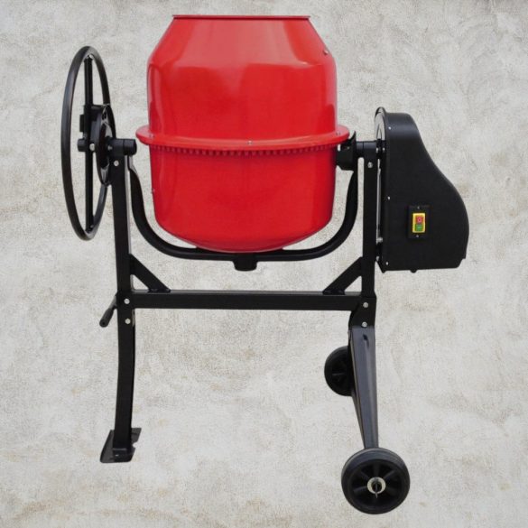 Betonkeverő, Strend Pro CMX16, piros/fekete, 550 W, 160 l, 230 V/50 Hz, porszórt acél váz és dob, 2 kerék, billenőmechanika