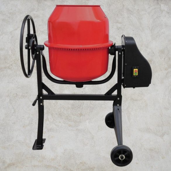 Betonkeverő, Strend Pro CMX14, piros/fekete, 550 W, 140 l, 230 V/50 Hz, porszórt acél váz és dob, 2 kerék, billenőmechanika