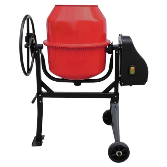 Betonkeverő, Strend Pro CMX18, piros/fekete, 800 W, 180 l, 230 V/50 Hz, porszórt acél váz és dob, 2 kerék, billenőmechanika
