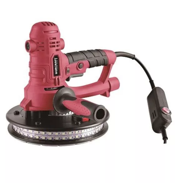 Elektromos falcsiszoló, Worcraft DS08-180, piros/fekete, 800 W, 230 V, csiszolótányér: 180 mm, fordulatszám: 1200/2300 fordulat/perc, LED világítás, porzsák, porszívó adapter