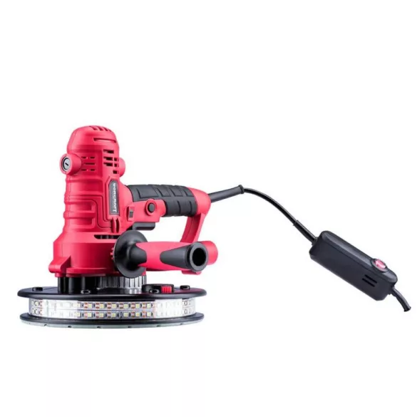 Elektromos falcsiszoló, Worcraft DS08-180, piros/fekete, 800 W, 230 V, csiszolótányér: 180 mm, fordulatszám: 1200/2300 fordulat/perc, LED világítás, porzsák, porszívó adapter