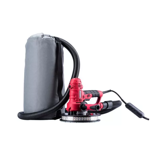Elektromos falcsiszoló, Worcraft DS08-180, piros/fekete, 800 W, 230 V, csiszolótányér: 180 mm, fordulatszám: 1200/2300 fordulat/perc, LED világítás, porzsák, porszívó adapter