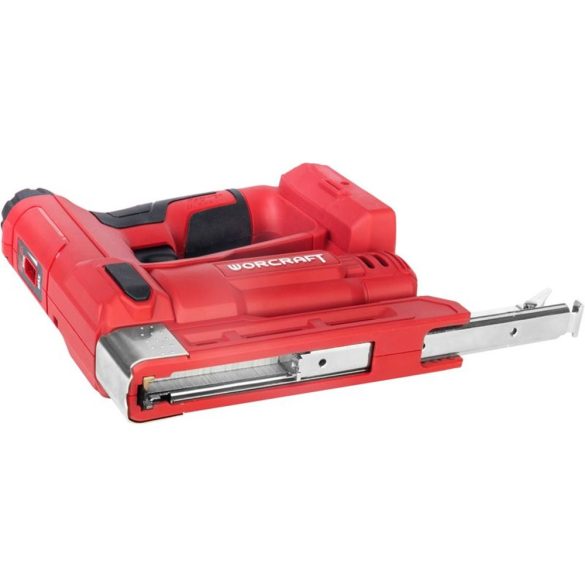 Akkumulátoros tűzőgép, szögbelövő, Worcraft CNS-S20LiC ShareSYS, piros/fekete, 8-14 mm kapocshossz, U alakú kapcsokhoz, 15 mm szeghossz, 20 V Li-Ion, akkumulátor és töltő nélkül