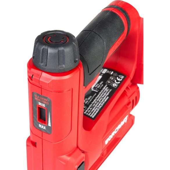 Akkumulátoros tűzőgép, szögbelövő, Worcraft CNS-S20LiC ShareSYS, piros/fekete, 8-14 mm kapocshossz, U alakú kapcsokhoz, 15 mm szeghossz, 20 V Li-Ion, akkumulátor és töltő nélkül