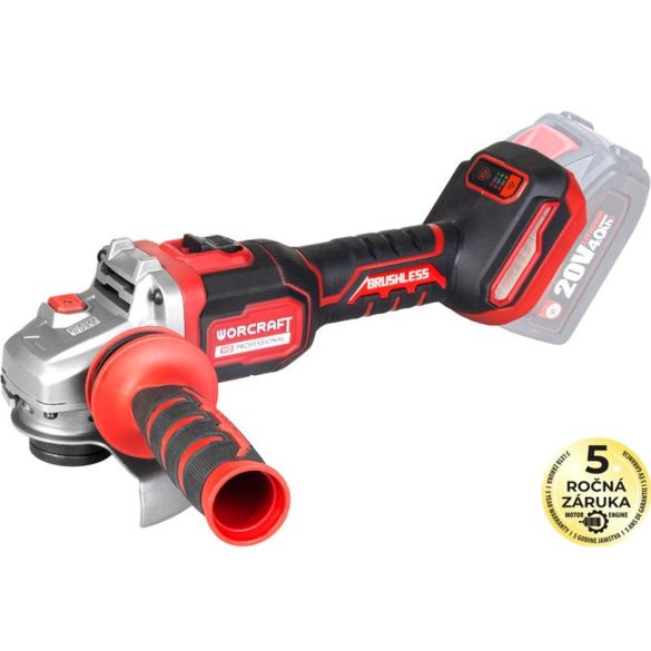 Akkumulátoros sarokcsiszoló, Worcraft CAG-S20LiBM, ShareSYS, piros/fekete, 125 mm, 20 V Li-Ion, 9500 fordulat/perc, akkumulátor és töltő nélkül