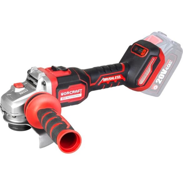 Akkumulátoros sarokcsiszoló, Worcraft CAG-S20LiBM, ShareSYS, piros/fekete, 125 mm, 20 V Li-Ion, 9500 fordulat/perc, akkumulátor és töltő nélkül