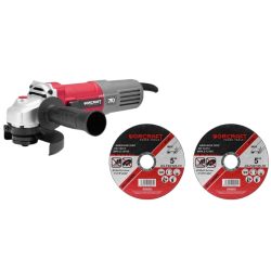   Elektromos sarokcsiszoló, Worcraft AG08-125P, piros/szürke, 125 mm, 710 W, 12 000 fordulat/perc, 230 V, 2 db koronggal