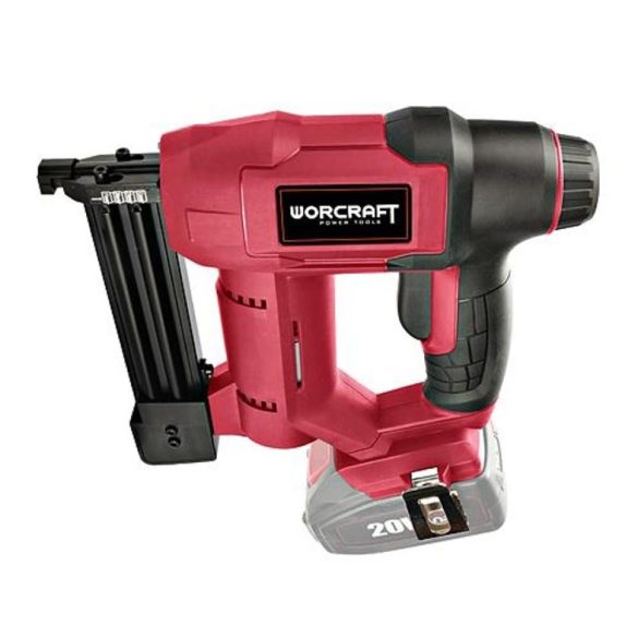 Akkumulátoros tűzőgép, szögbelövő, Worcraft CNS-S20Li ShareSYS, piros/fekete, 19 mm U alakú kapcsokhoz / 19 mm szeghossz, 20 lövés/perc, 20 V Li-Ion, akkumulátor és töltő nélkül