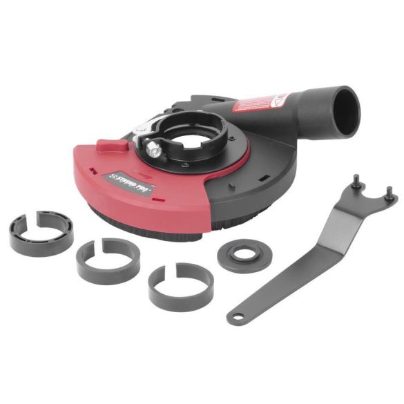 Sarokcsiszoló elszívó fedél, Strend Pro DP128, piros/fekete, 115 / 125 mm, sarokcsiszolóhoz, porszívóhoz csatlakoztatható