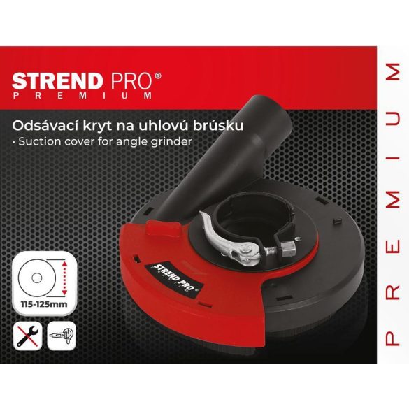 Sarokcsiszoló elszívó fedél, Strend Pro DP128, piros/fekete, 115 / 125 mm, sarokcsiszolóhoz, porszívóhoz csatlakoztatható