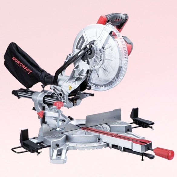 Elektromos gérvágó fűrész, Worcraft MS20-255, 2000 W, 255 mm tárcsa, 5000 fordulat/perc, 230 V, csúszó funkció, lézeres vezető, porzsák, oldaltámaszok