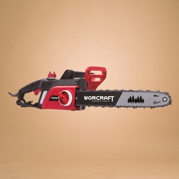 Elektromos láncfűrész, Worcraft GC22-16E, piros/fekete, 2200 W, vezetősín: 40,6 cm, 230 V, 13 m/s láncsebesség, 280 ml olajtartály