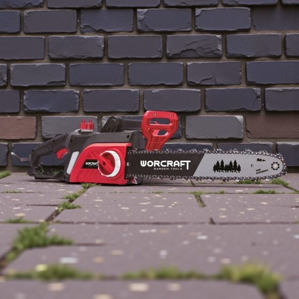 Elektromos láncfűrész, Worcraft GC22-16E, piros/fekete, 2200 W, vezetősín: 40,6 cm, 230 V, 13 m/s láncsebesség, 280 ml olajtartály