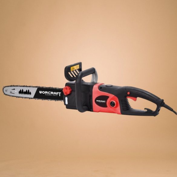 Elektromos láncfűrész, Worcraft WCE-2816, piros/fekete, 2400 W, vezetősín: 40 cm, 230 V, 14 m/s láncsebesség, 110 ml olajtartály