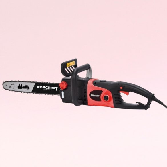 Elektromos láncfűrész, Worcraft WCE-2816, piros/fekete, 2400 W, vezetősín: 40 cm, 230 V, 14 m/s láncsebesség, 110 ml olajtartály