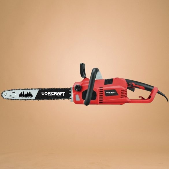 Elektromos láncfűrész, Worcraft WCE-2816 S, piros/fekete, 2400 W, vezetősín: 40,6 cm, 230 V, 14 m/s láncsebesség, 140 ml olajtartály