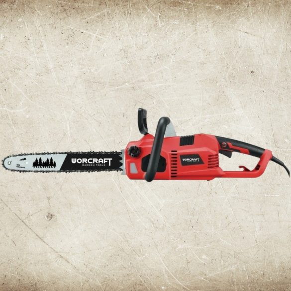Elektromos láncfűrész, Worcraft WCE-2816 S, piros/fekete, 2400 W, vezetősín: 40,6 cm, 230 V, 14 m/s láncsebesség, 140 ml olajtartály