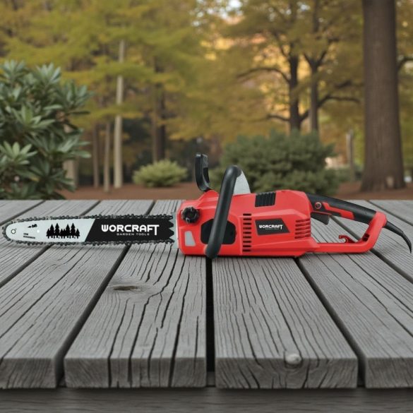 Elektromos láncfűrész, Worcraft WCE-2816 S, piros/fekete, 2400 W, vezetősín: 40,6 cm, 230 V, 14 m/s láncsebesség, 140 ml olajtartály