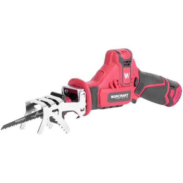 Akkumulátoros orrfűrész, Worcraft CSS-12Li, piros/fekete, 2 x 2,0 Ah 12 V Li-Ion,  0-2700 löket/perc, lökethossz: 20 mm, akkumulátorral, töltővel