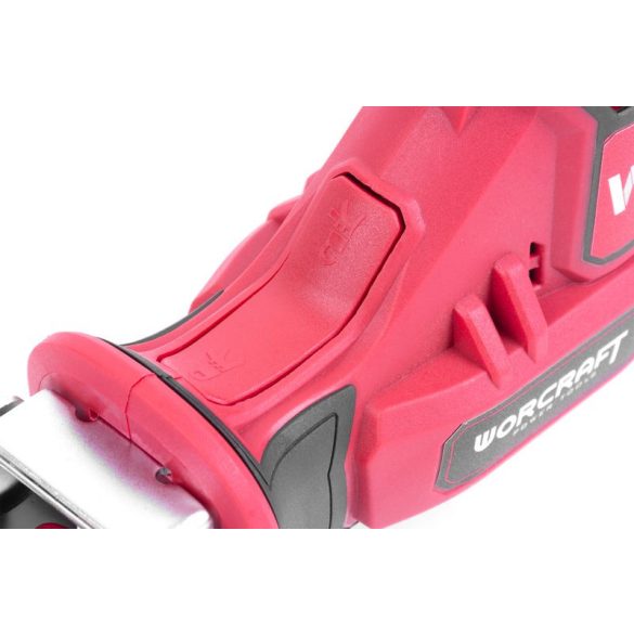 Akkumulátoros orrfűrész, Worcraft CSS-12Li, piros/fekete, 2 x 2,0 Ah 12 V Li-Ion,  0-2700 löket/perc, lökethossz: 20 mm, akkumulátorral, töltővel