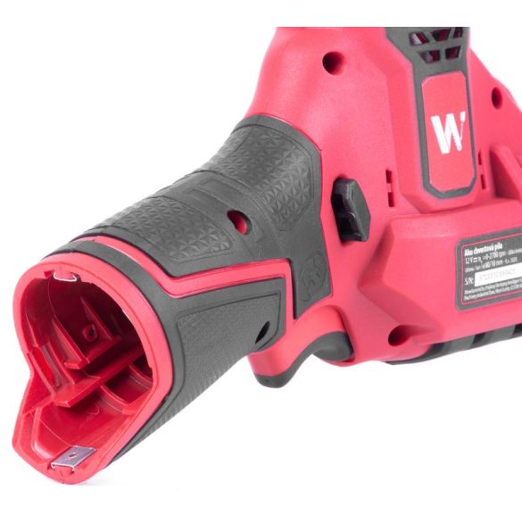 Akkumulátoros orrfűrész, Worcraft CSS-12Li, piros/fekete, 2 x 2,0 Ah 12 V Li-Ion,  0-2700 löket/perc, lökethossz: 20 mm, akkumulátorral, töltővel