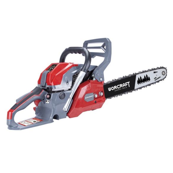 Benzinmotoros láncfűrész, Worcraft GCS52-20D, piros/szürke/fekete, 2200 W, vezetősín: 50 cm, üzemanyagtartály: 550 ml, 260 ml olajtartály