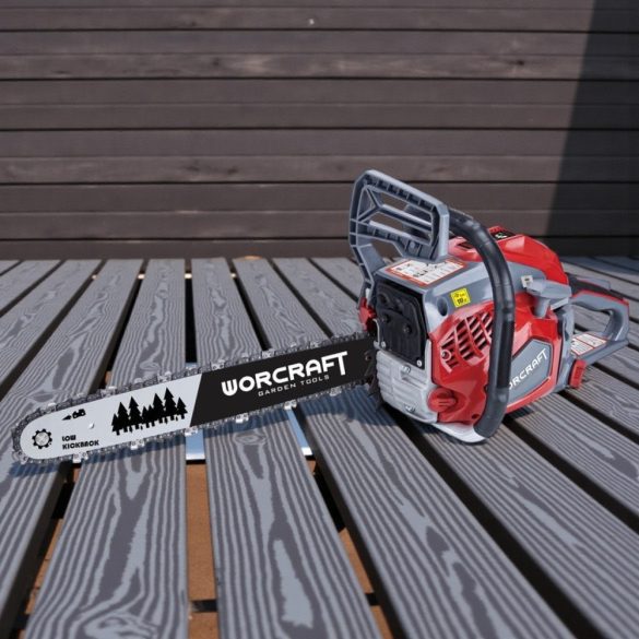 Benzinmotoros láncfűrész, Worcraft GCS52-20D, piros/szürke/fekete, 2200 W, vezetősín: 50 cm, üzemanyagtartály: 550 ml, 260 ml olajtartály