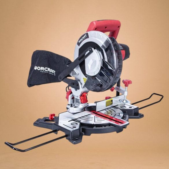 Elektromos gérvágó fűrész, Worcraft MST14-210, 1400 W, 210 mm tárcsa, 5000 fordulat/perc, 230 V, lézeres vezető, porzsák, oldaltámaszok