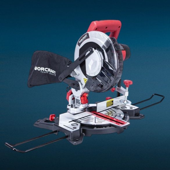 Elektromos gérvágó fűrész, Worcraft MST14-210, 1400 W, 210 mm tárcsa, 5000 fordulat/perc, 230 V, lézeres vezető, porzsák, oldaltámaszok