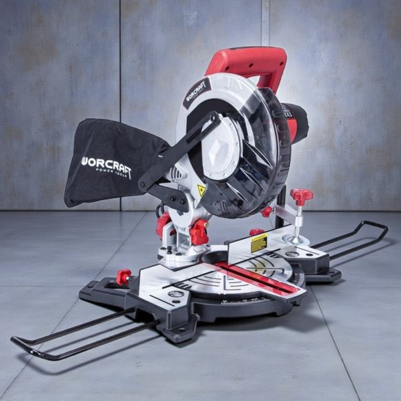 Elektromos gérvágó fűrész, Worcraft MST14-210, 1400 W, 210 mm tárcsa, 5000 fordulat/perc, 230 V, lézeres vezető, porzsák, oldaltámaszok