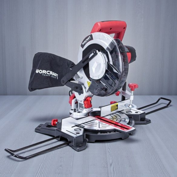 Elektromos gérvágó fűrész, Worcraft MST14-210, 1400 W, 210 mm tárcsa, 5000 fordulat/perc, 230 V, lézeres vezető, porzsák, oldaltámaszok