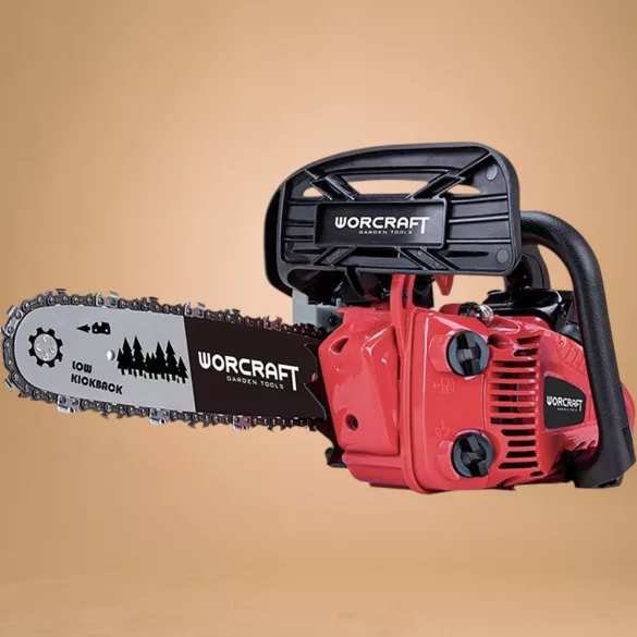 Benzinmotoros láncfűrész, Worcraft GCS26-10A, piros/fekete, 750 W, vezetősín: 25,4 cm, üzemanyagtartály: 230 ml, 160 ml olajtartály