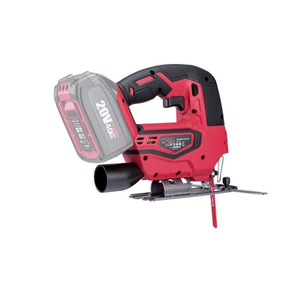 Akkumulátoros szúrófűrész, Worcraft CJS-S20Li ShareSYS, piros/fekete, 4 Ah 20 V Li-Ion, 0-2500 löket/perc, 0-45° állítható, akkumulátor és töltő nélkül