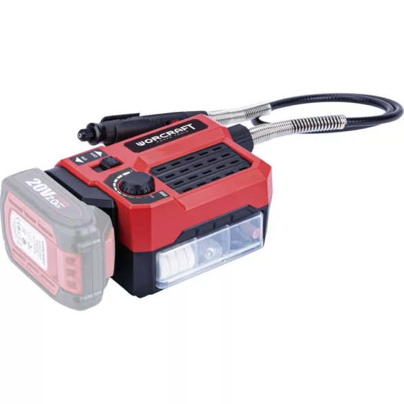 Akkumulátoros egyenes csiszoló, Worcraft CEMG-S20Li ShareSYS, piros/fekete, 20 V Li-Ion, fordulatszám: 5000-33 000 fordulat/perc, tartozékokkal, akkumulátor és töltő nélkül