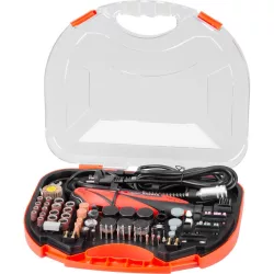   Elektromos egyenes csiszoló, Strend Pro, narancssárga/fekete, 135 W, 230 V, fordulatszám: 10 000-32 000 fordulat/perc, 210 db tartozékkal
