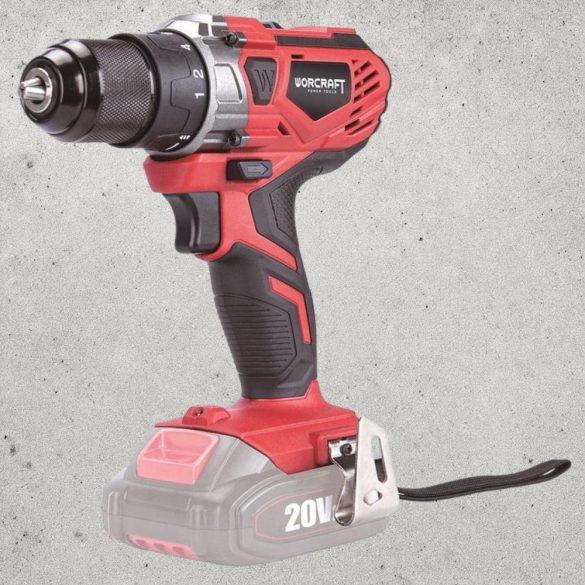 Akkumulátoros fúró-csavarozó, Worcraft CD-S20LiW ShareSYS, piros/fekete, 40 Nm, 0-1400 fordulat/perc, 20 V Li-Ion, akkumulátor és töltő nélkül