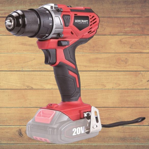 Akkumulátoros fúró-csavarozó, Worcraft CD-S20LiW ShareSYS, piros/fekete, 40 Nm, 0-1400 fordulat/perc, 20 V Li-Ion, akkumulátor és töltő nélkül