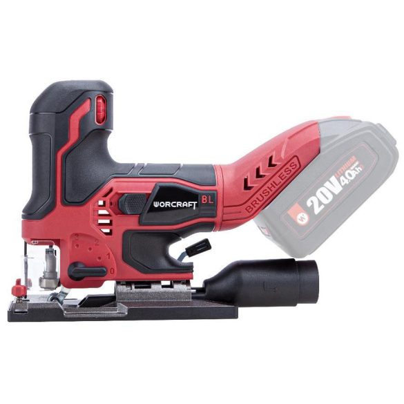 Akkumulátoros szúrófűrész, Worcraft CJS-S20LiB ShareSYS, 4 Ah 20 V Li-Ion, 0-3800 löket/perc, 0-45° állítható, akkumulátor és töltő nélkül