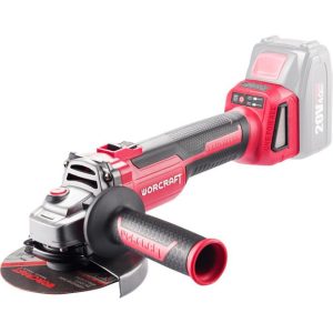 Akkumulátoros sarokcsiszoló, Worcraft CAG-S20LiBH ShareSYS, piros/fekete, 125 mm, 20 V Li-Ion, 8500 fordulat/perc, gyorskioldó, akkumulátor és töltő nélkül
