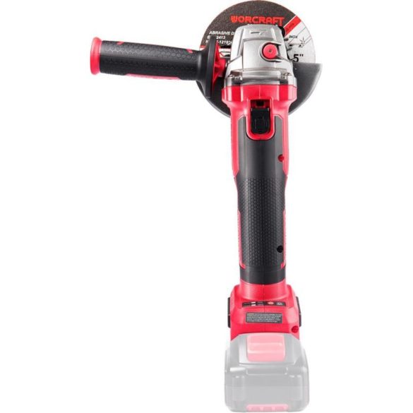 Akkumulátoros sarokcsiszoló, Worcraft CAG-S20LiBH ShareSYS, piros/fekete, 125 mm, 20 V Li-Ion, 8500 fordulat/perc, gyorskioldó, akkumulátor és töltő nélkül