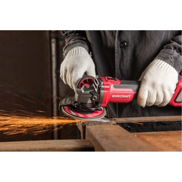Akkumulátoros sarokcsiszoló, Worcraft CAG-S20LiBH ShareSYS, piros/fekete, 125 mm, 20 V Li-Ion, 8500 fordulat/perc, gyorskioldó, akkumulátor és töltő nélkül