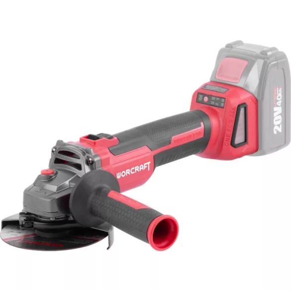 Akkumulátoros sarokcsiszoló, Worcraft CAG-S20LiBH ShareSYS, piros/fekete, 115 mm, 20 V Li-Ion, 8500 fordulat/perc, gyorskioldó, akkumulátor és töltő nélkül