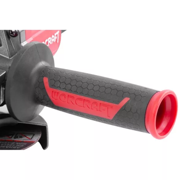 Akkumulátoros sarokcsiszoló, Worcraft CAG-S20LiBH ShareSYS, piros/fekete, 115 mm, 20 V Li-Ion, 8500 fordulat/perc, gyorskioldó, akkumulátor és töltő nélkül