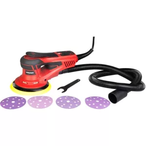 Elektromos excentercsiszoló, Worcraft OS04-150, piros/fekete, 350 W, 230 V, csiszolótányér: 150 mm, rezgéstartomány: 4000-10 000/perc, porszívó adapter