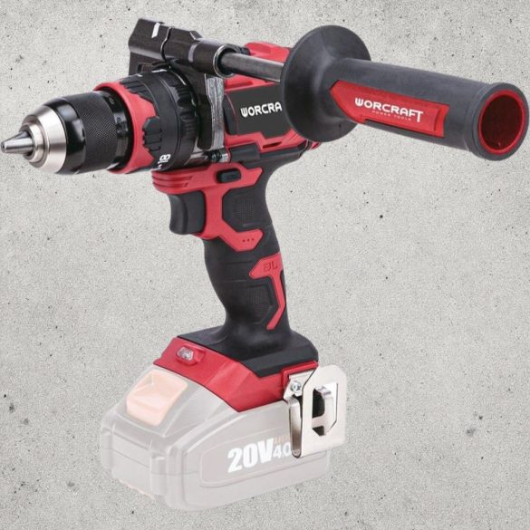 Akkumulátoros fúró-csavarozó, Worcraft CHD-S20LiBH ShareSYS, piros/fekete, 100 Nm, 0-2000 fordulat/perc, 20 V Li-Ion, akkumulátor és töltő nélkül