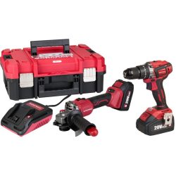   Akkumulátoros szerszámgépkészlet, Worcraft XCUBE001 ShareSYS, 1 db Worcraft CHD-S20LiBA csavarbehajtó és Worcraft CAG-S20LiBS-125 sarokcsiszoló, 2 x 4,0 Ah akkumulátorral és töltővel, kofferben