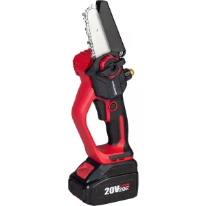 Akkumulátoros láncfűrész, Worcraft Home CHS-S20LiCM ShareSYS, piros/fekete, mini, 2 Ah 20 V Li-Ion, 5 m/s láncsebesség, 15 ml olajtartály, akkumulátorral, töltővel, kofferben
