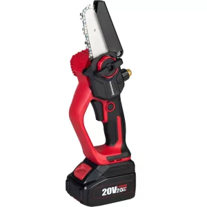 Akkumulátoros láncfűrész, Worcraft Home CHS-S20LiBCM ShareSYS, piros/fekete, mini, 2 Ah 20 V Li-Ion,  5 m/s láncsebesség, 15 ml olajtartály, akkumulátorral, töltővel